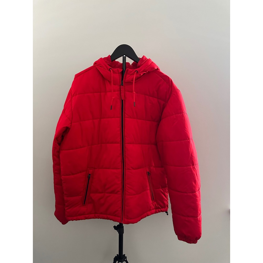 Aeropostale Remixed Down Puffer Jacket Mens Red Hooded Recycled Insulated Coat